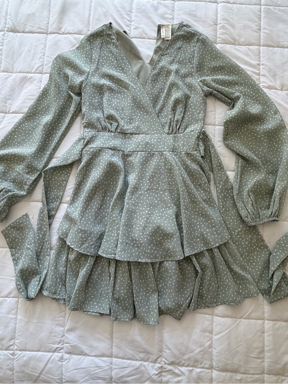 Japna Sage Green Polka Dot Layered Dress